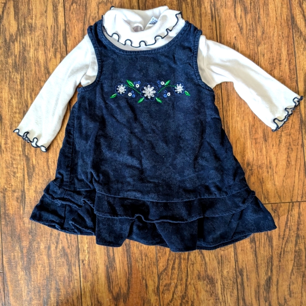 $ Vintage Samara Navy Velour Embroidered Dress With Matching‎ Turtleneck